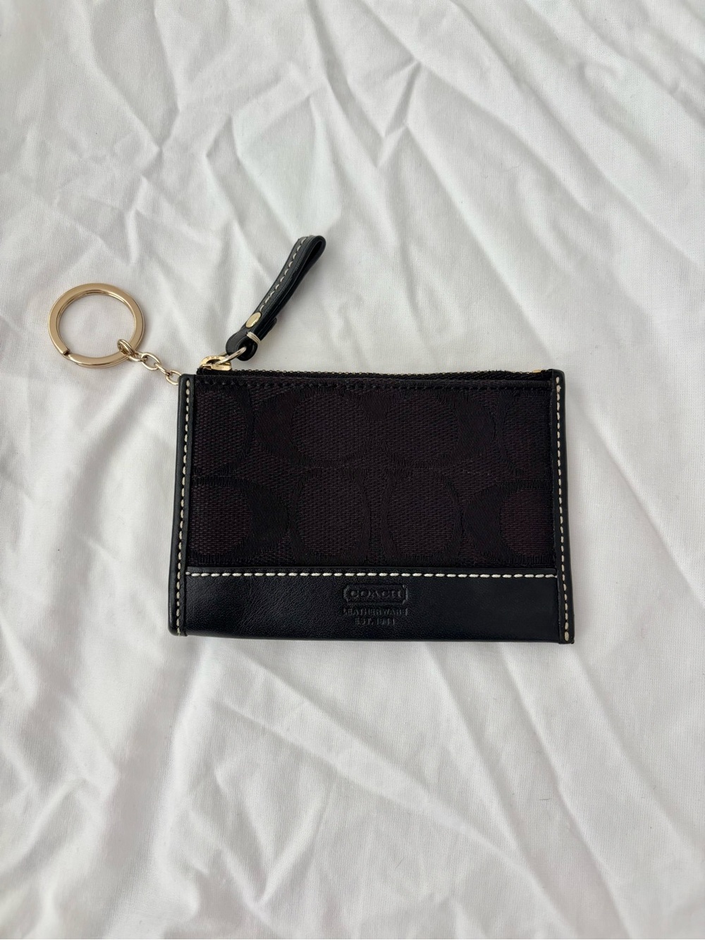 Vintage Coach Signature Black Canvas Card Case Wallet Keychain
